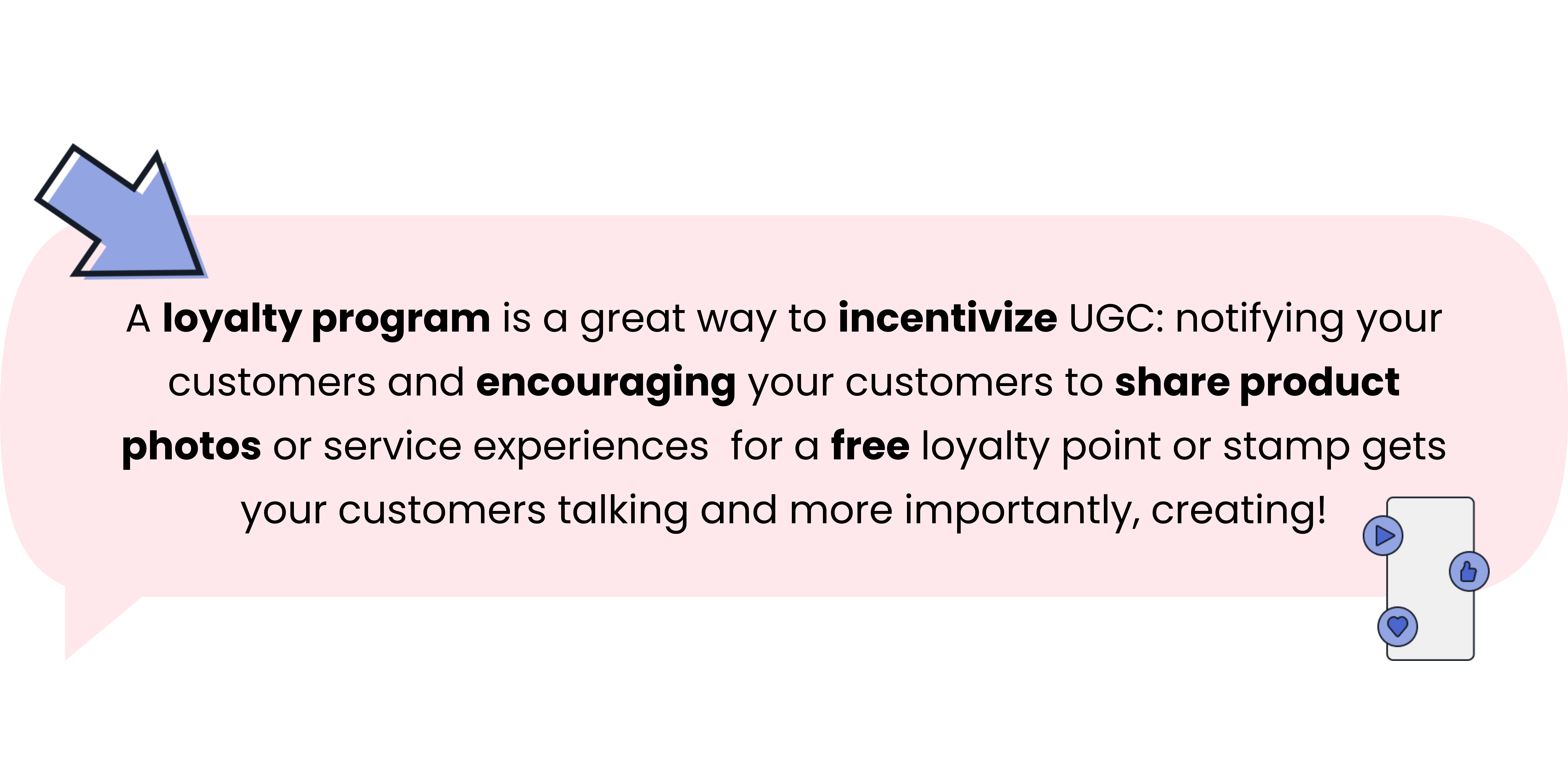 Speech bubble with text on how loyalty programs are good for UGC. 